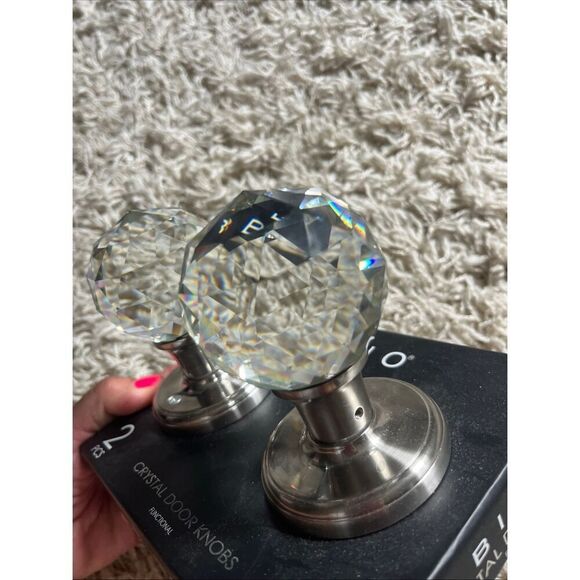 NWT BINO Crystal Door Knobs BRUSHED NICKEL One Set Round Crystal Balls - Picture 7 of 13